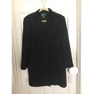 Ralph Lauren Woman’s Black Wool Cashmere Blend Sz12 Velvet Collar 3 Button Coat